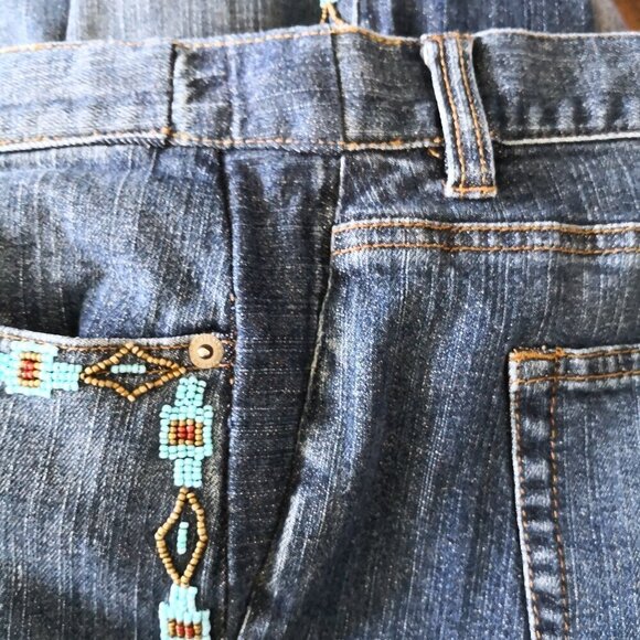 Ralph Lauren Turquoise Aztec Beaded Southwestern Wide Leg Jeans Medium Wash 10P - Picture 6 of 6